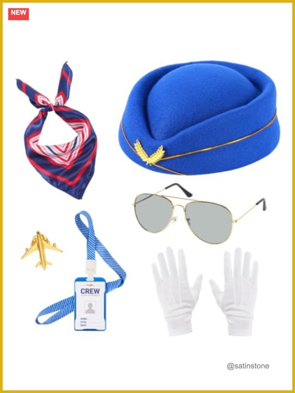 6 Pc Flight Attendant Costume Set Stewardess Accessories for Women